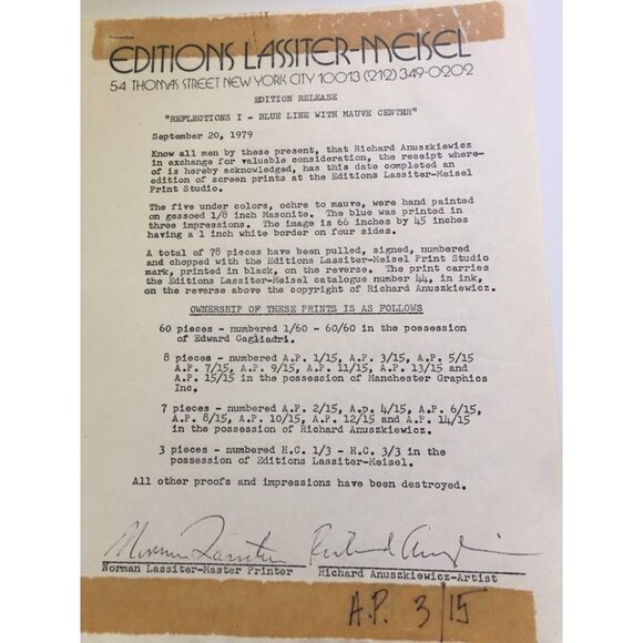 Vintage Fine Art Richard Anuszkiewicz "Reflections I - Blue Line With Mauve Cent - Picture 3 of 8